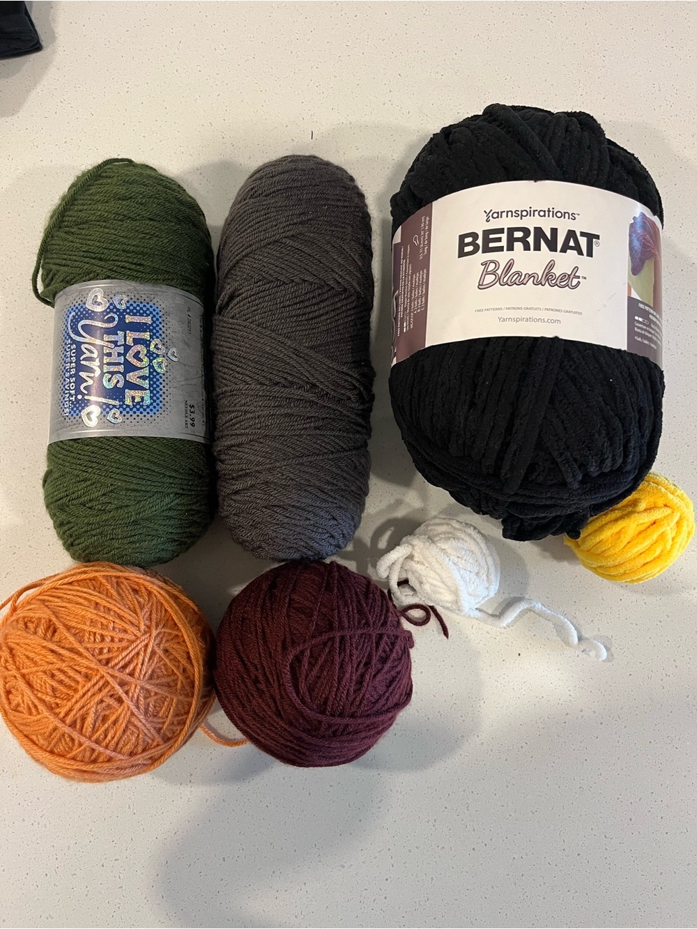 Bernat Blanket Black Chunky Yarn + Assorted Colored Skeins